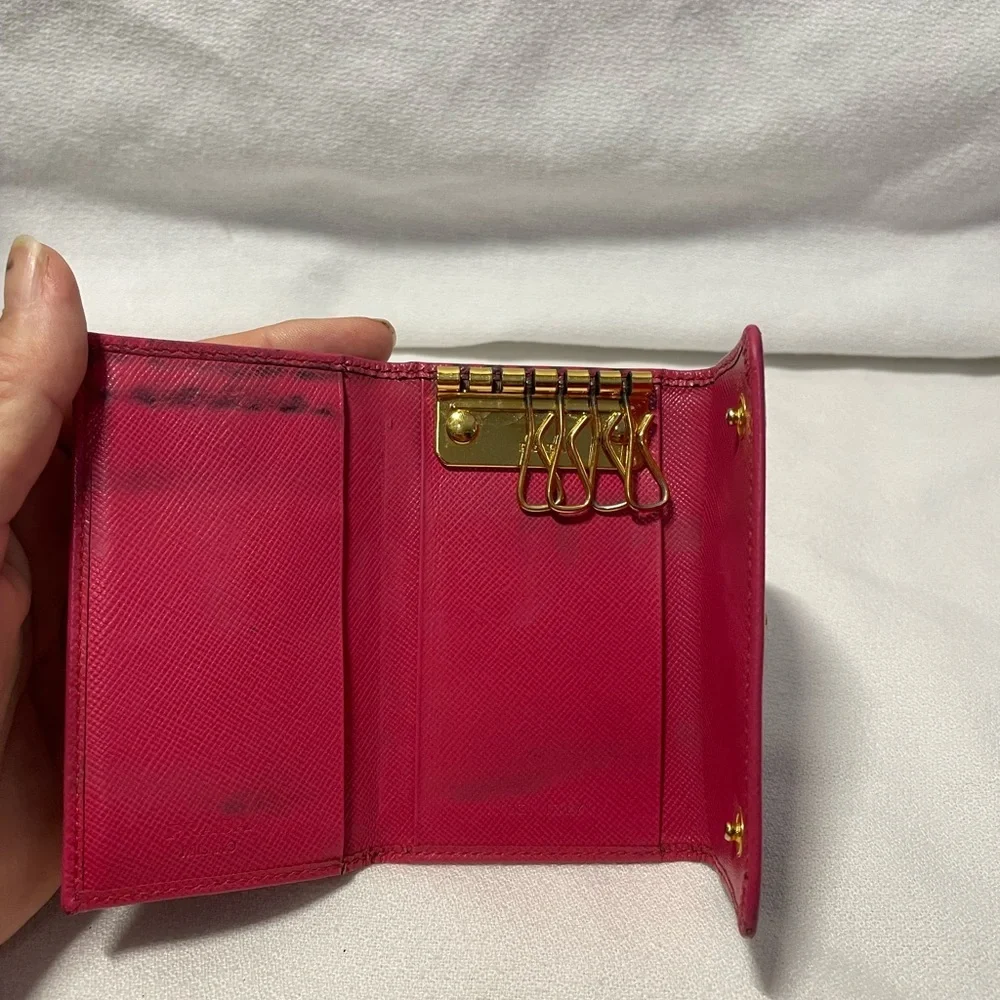 Prada Pink Saffiano leather key case